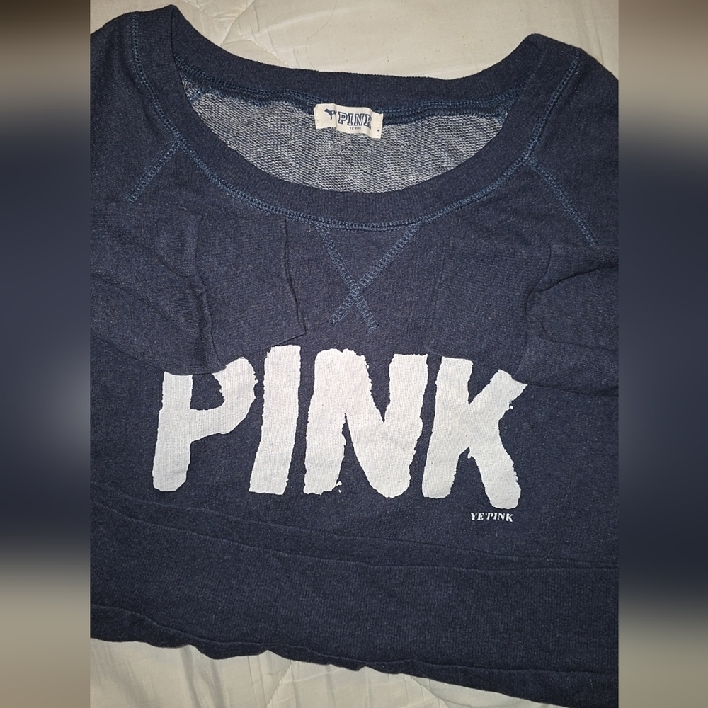 PINK Victoria's Secret Dark Blue Cropped Sweater Size Small - Picture 3 of 4